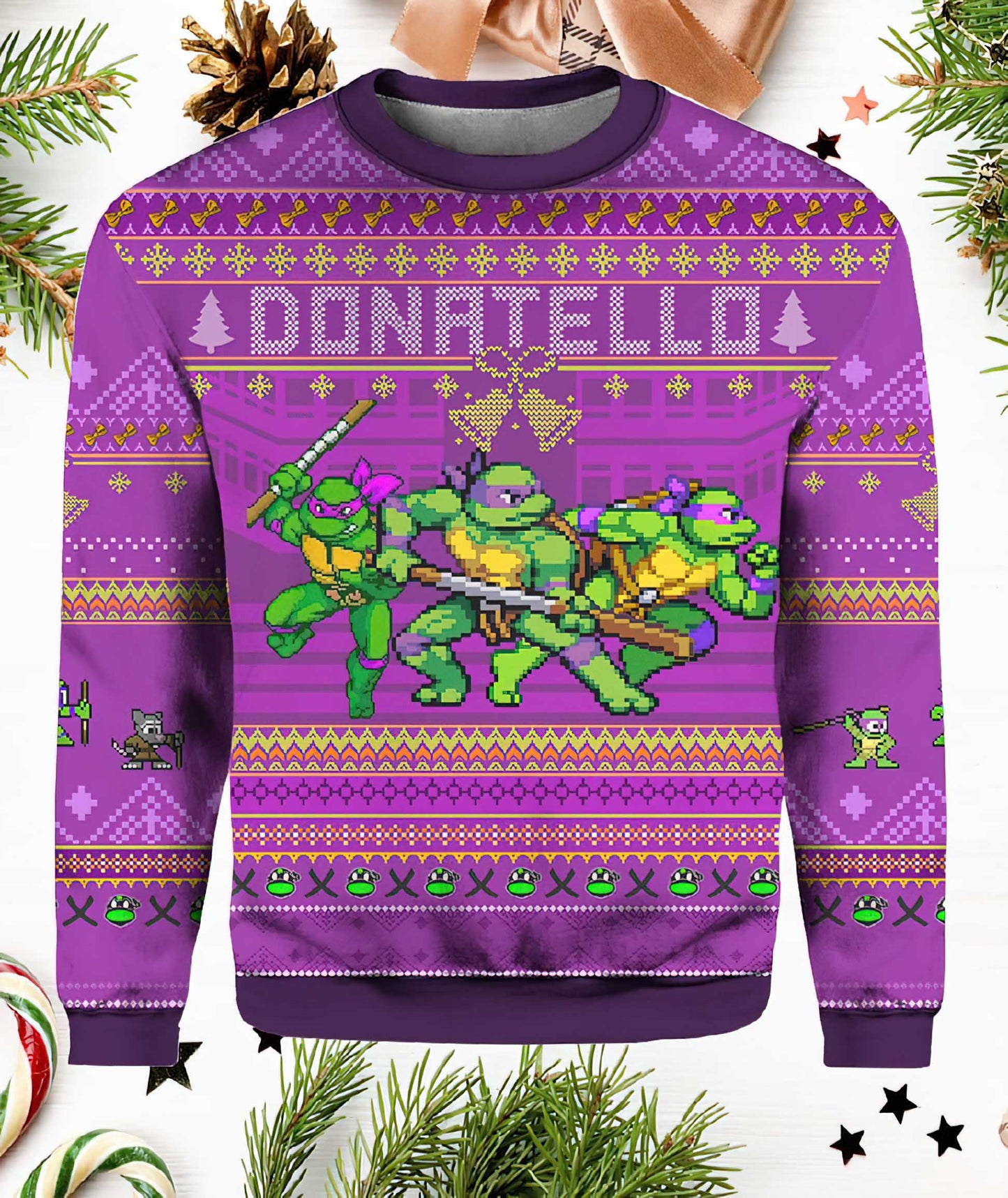 TMNT Sweatshirt Donatello Ninja Turtles Bowtie Pattern Sweatshirt Purple Unisex