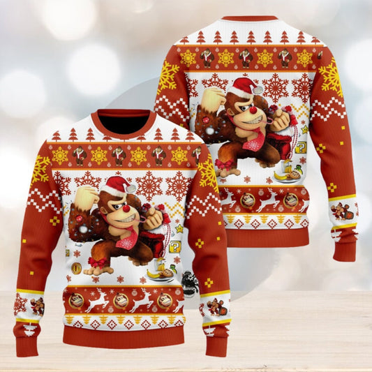 Mario Sweatshirt Donkey Kong Character Christmas Pattern Sweatshirt Brown Unisex