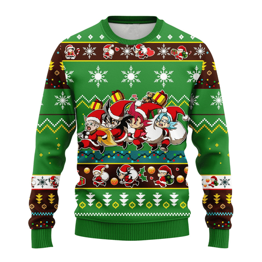 Dragon Ball Sweatshirt Chibi Characters Christmas Pattern Sweatshirt Green Unisex