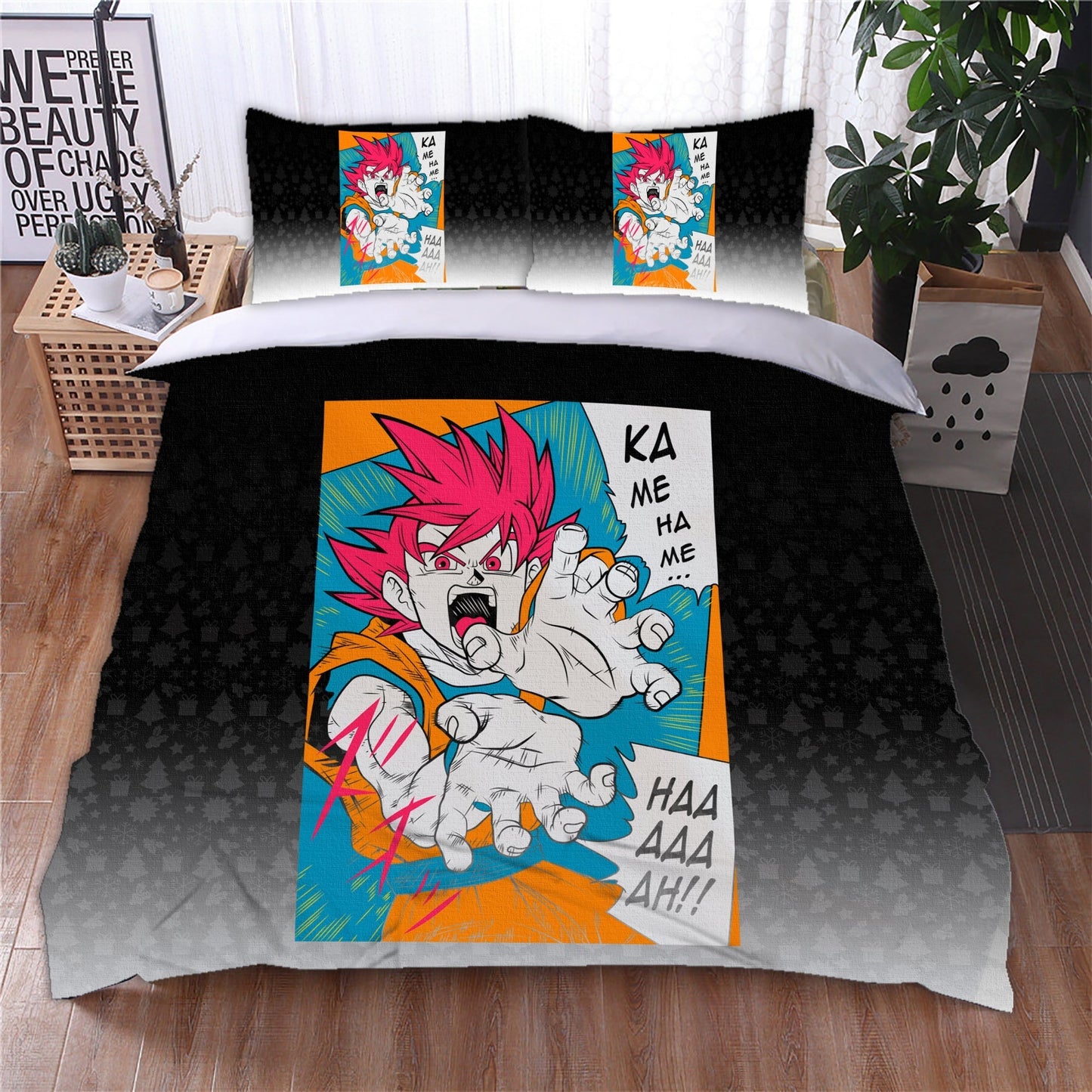 Dragon Ball Bedding Set Goku Kamehameha Manga Duvet Covers Black Unique Gift