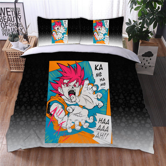 Dragon Ball Bedding Set Goku Kamehameha Manga Duvet Covers Black Unique Gift