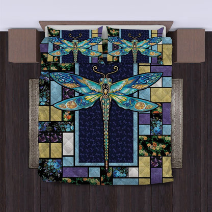 Hippie Bedding Set Dragonfly Hippie Flower Pattern Duvet Covers Blue Unique Gift