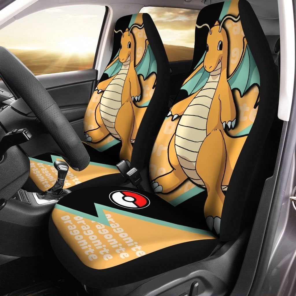 PKM Car Seat Covers PKM Dragonite Pokeball Graphic Seat Covers Black