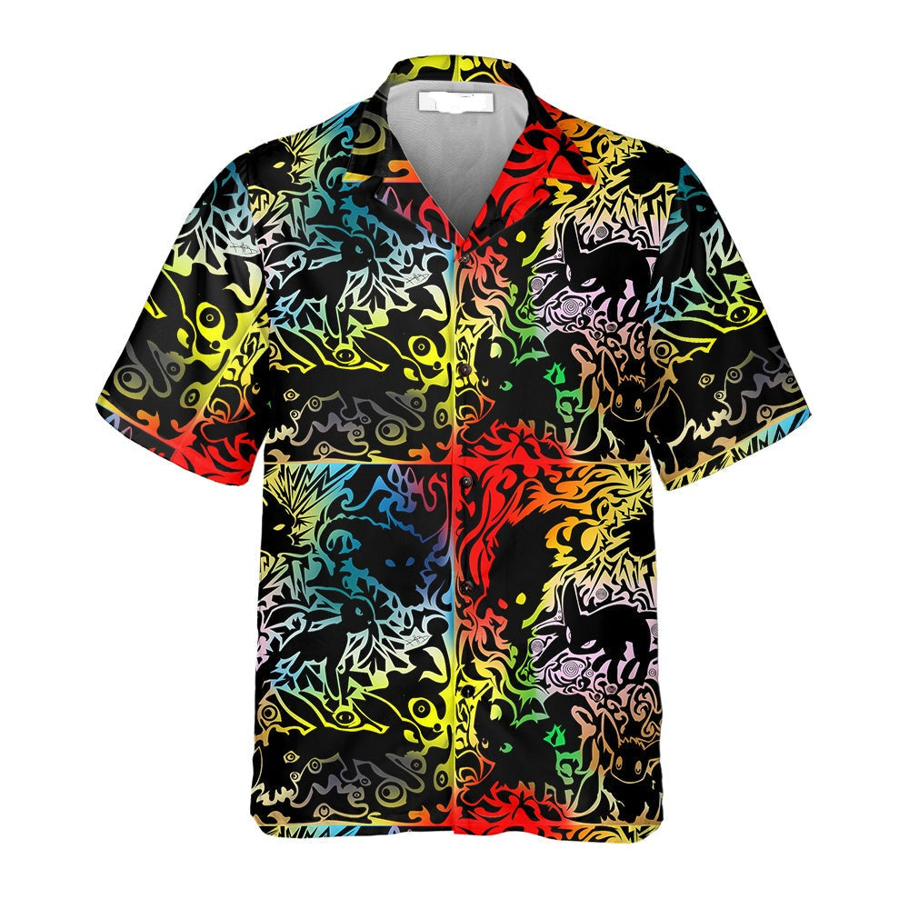 PKM Hawaii Shirt Eevee Different Evolution Forms Silhouette Pattern Aloha Shirt Black Unisex