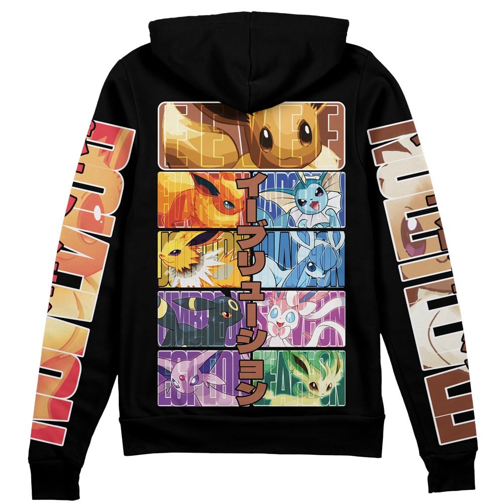 PKM Zip Hoodie All Types Of Eeveelution Zip Hoodie Black Unisex