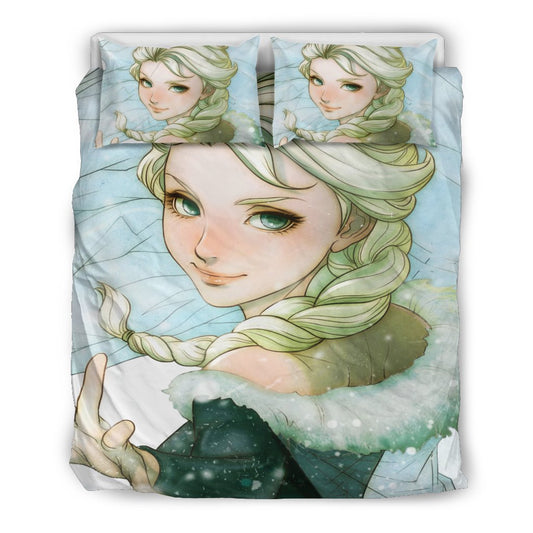 Frozen Bedding Set Drozen Elsa Anime Style Duvet Covers Blue Unique Gift