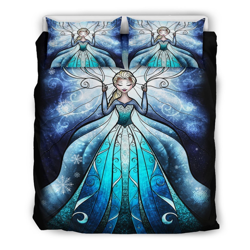 Frozen Bedding Set Frozen Elsa Stained Glasses Style Duvet Covers Blue Unique Gift