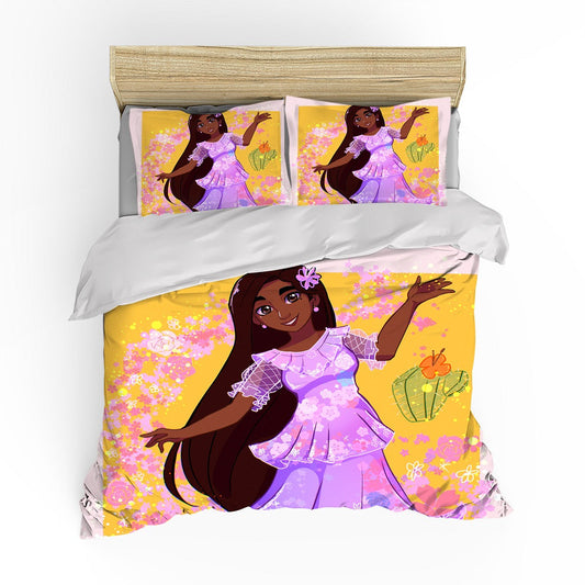 Encanto Bedding Set DN Isabela Madrigal And Flowers Graphic Duvet Covers Pink Yellow Unique Gift