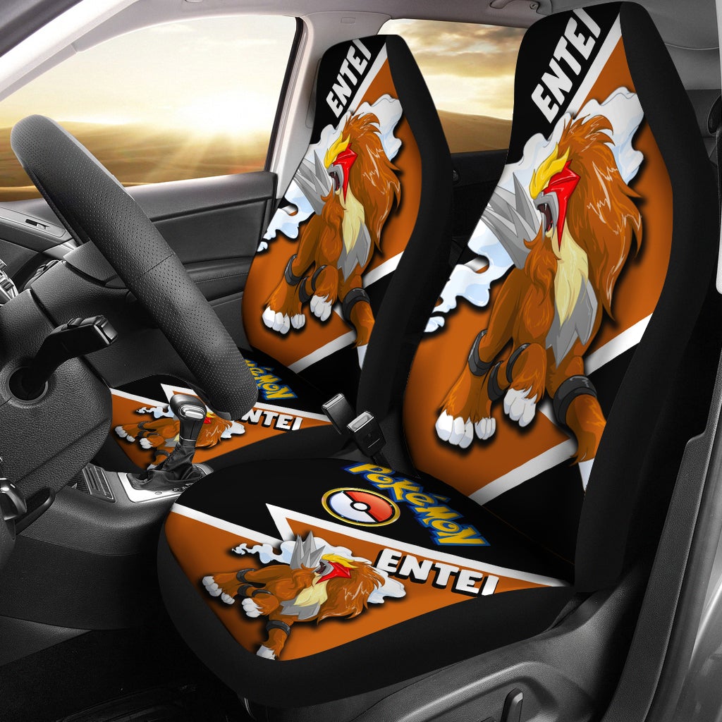 PKM Car Seat Covers PKM Entei Pokeball Graphic Seat Covers Black Brown