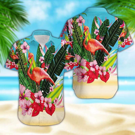 Unifinz Flamingo Aloha Shirt Colorful Flower Flamingo Hawaiian Shirt Flamingo Hawaii Shirt 2022