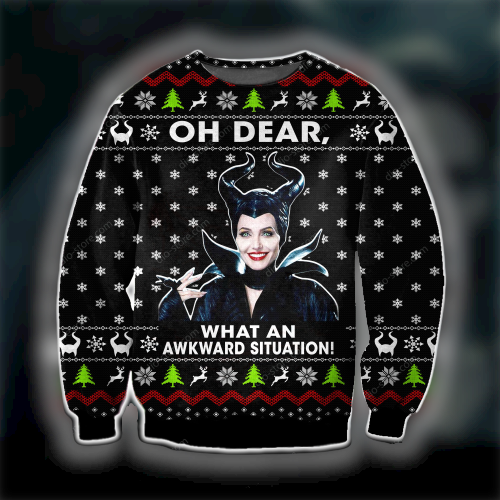 DN Chrsitmas Ugly Sweater Maleficent Oh Dear What An Awkward Situation Christmas Black Sweater