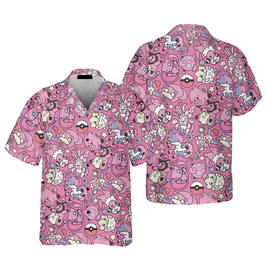 PKM Hawaii Shirt All Fairy-type PKM Pattern Aloha Shirt Pink Unisex