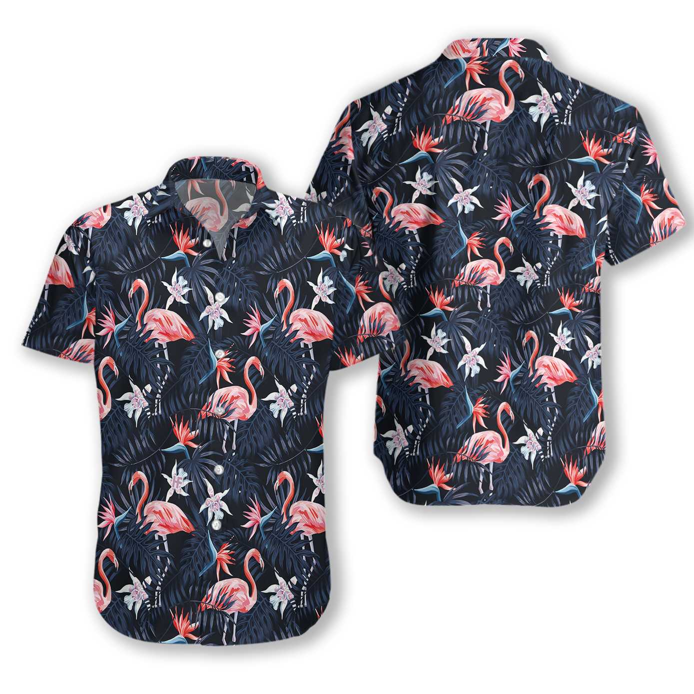 Unifinz Flamingo Hawaii Shirt Black Tropical Forest Flamingo Hawaiian Shirt Flamingo Aloha Shirt 2024