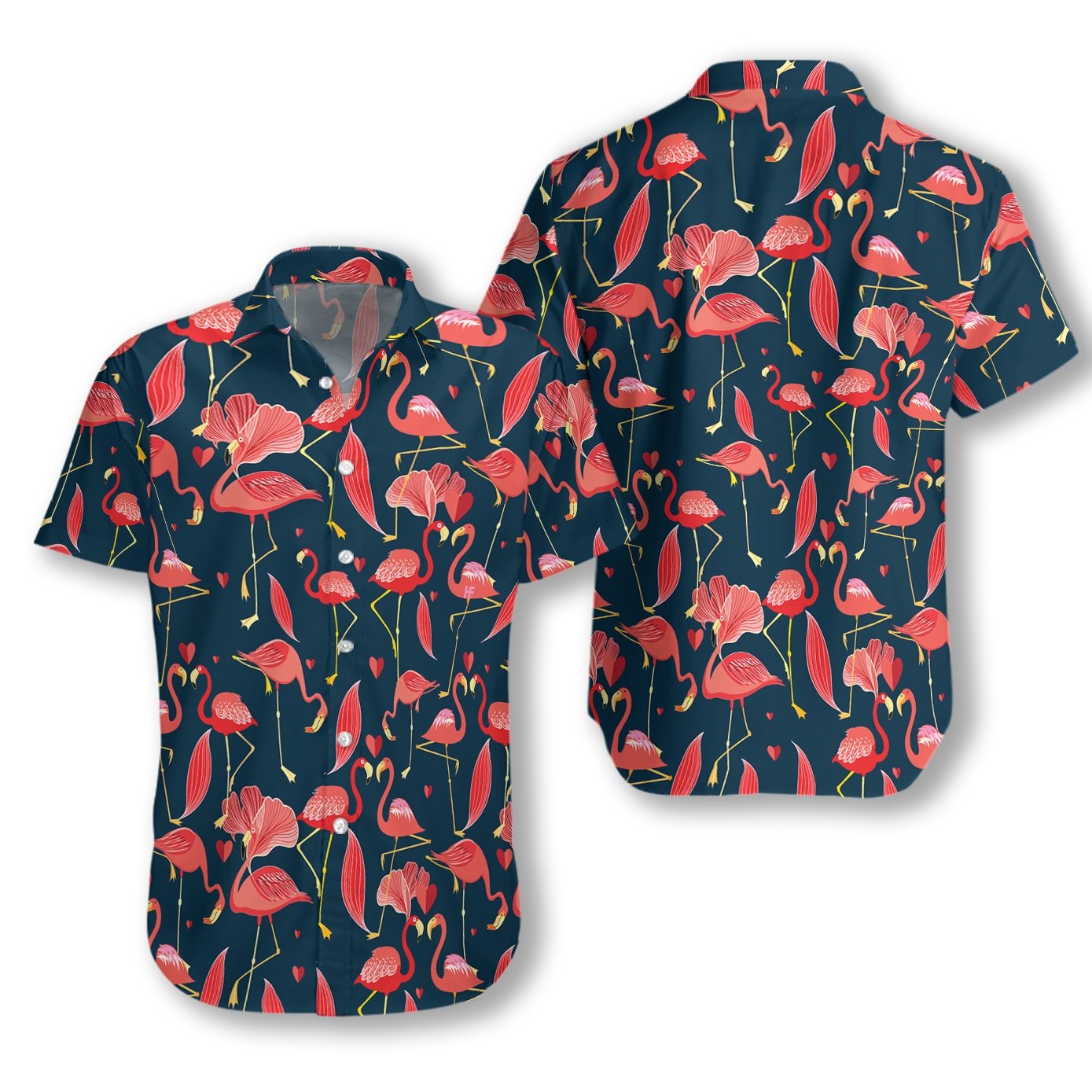 Unifinz Flamingo Love Hawaii Shirt Love Heart Flamingo Hawaiian Shirt Flamingo Aloha Shirt 2024
