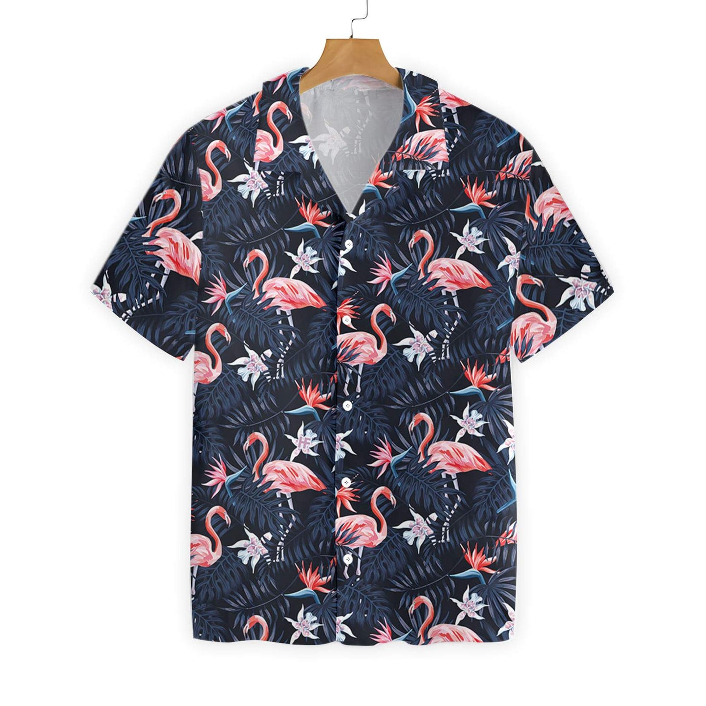 Unifinz Flamingo Hawaii Shirt Black Tropical Forest Flamingo Hawaiian Shirt Flamingo Aloha Shirt 2022