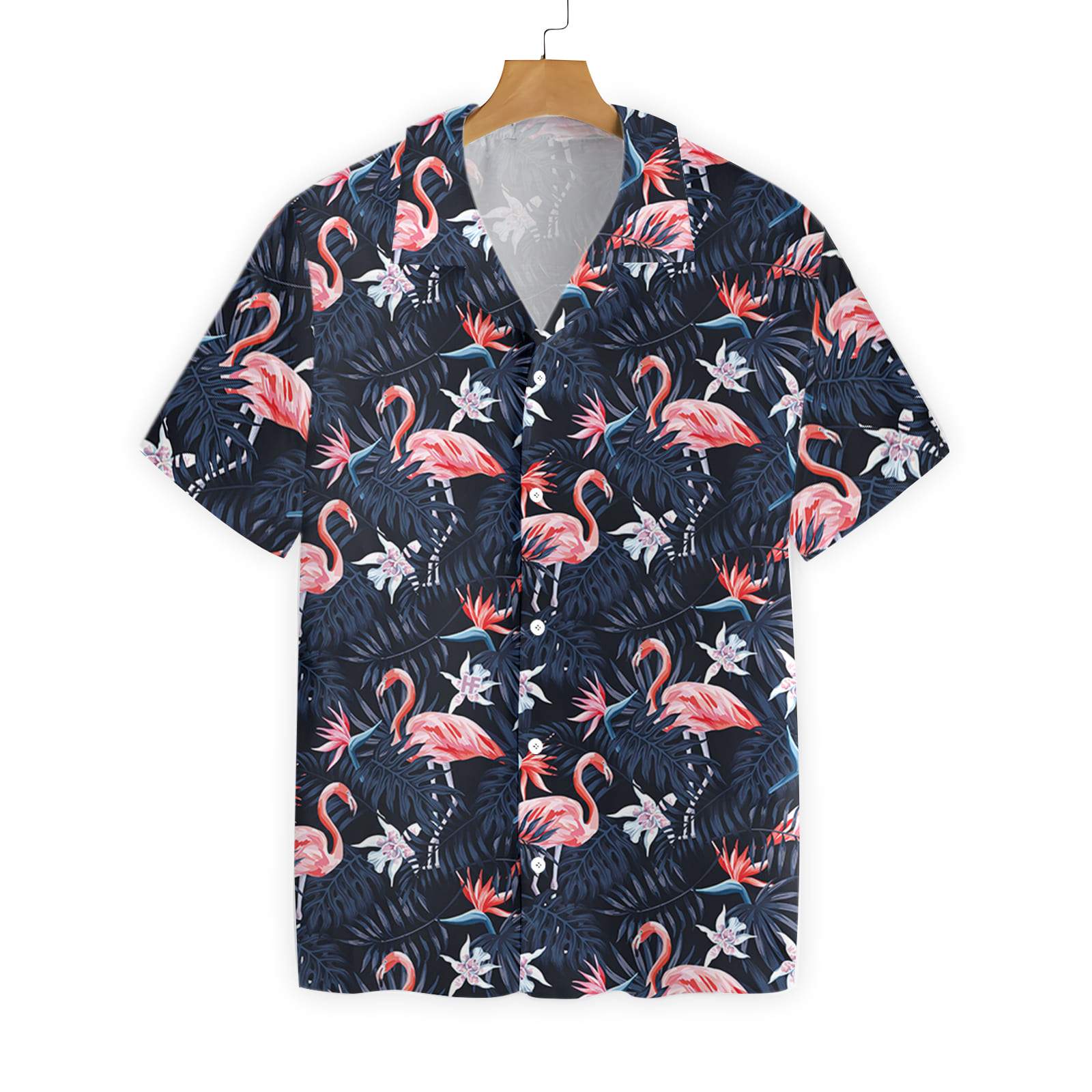 Unifinz Flamingo Hawaii Shirt Black Tropical Forest Flamingo Hawaiian Shirt Flamingo Aloha Shirt 2022
