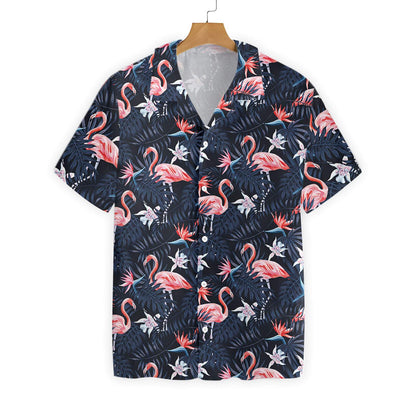 Unifinz Flamingo Hawaii Shirt Black Tropical Forest Flamingo Hawaiian Shirt Flamingo Aloha Shirt 2022