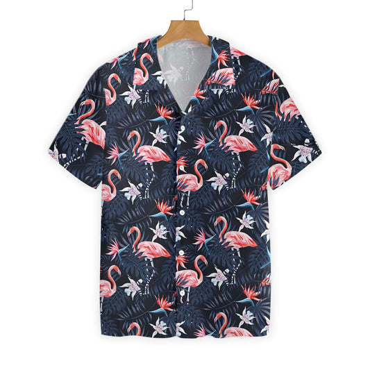 Unifinz Flamingo Hawaii Shirt Black Tropical Forest Flamingo Hawaiian Shirt Flamingo Aloha Shirt 2022