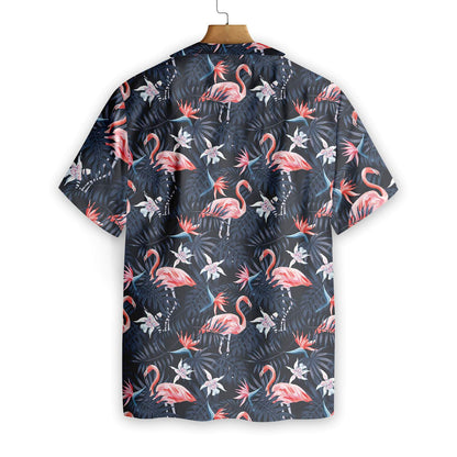 Unifinz Flamingo Hawaii Shirt Black Tropical Forest Flamingo Hawaiian Shirt Flamingo Aloha Shirt 2023