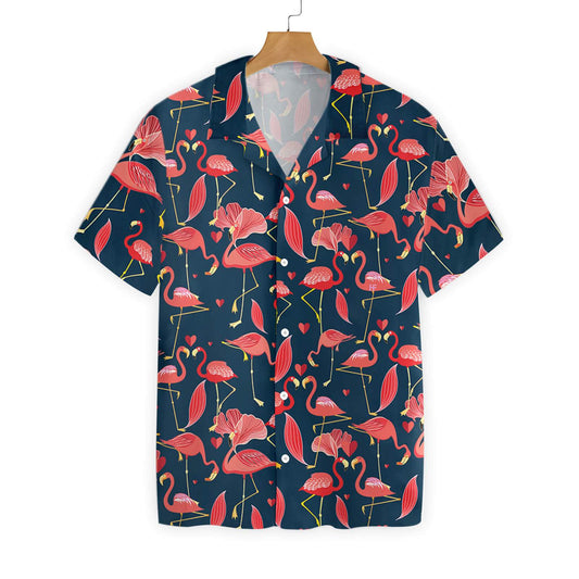 Unifinz Flamingo Love Hawaii Shirt Love Heart Flamingo Hawaiian Shirt Flamingo Aloha Shirt 2022