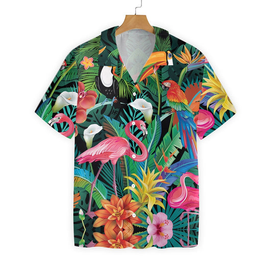 Unifinz Flamingo Hawaii Shirt Tropical Flower Forest Tropical Bird Hawaiian Shirt Flamingo Aloha Shirt 2022