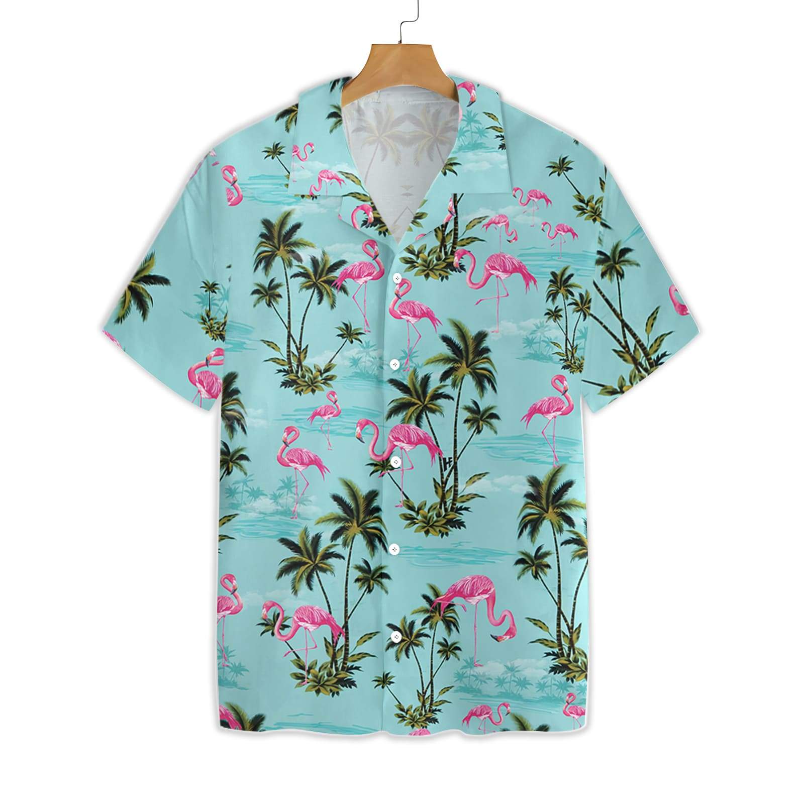 Unifinz Flamingo Hawaiian Shirt Blue Flamingo Palm Tree Hawaii Shirt Flamingo Aloha Shirt 2022