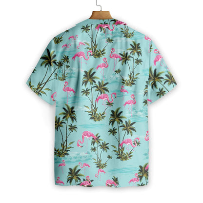 Unifinz Flamingo Hawaiian Shirt Blue Flamingo Palm Tree Hawaii Shirt Flamingo Aloha Shirt 2023