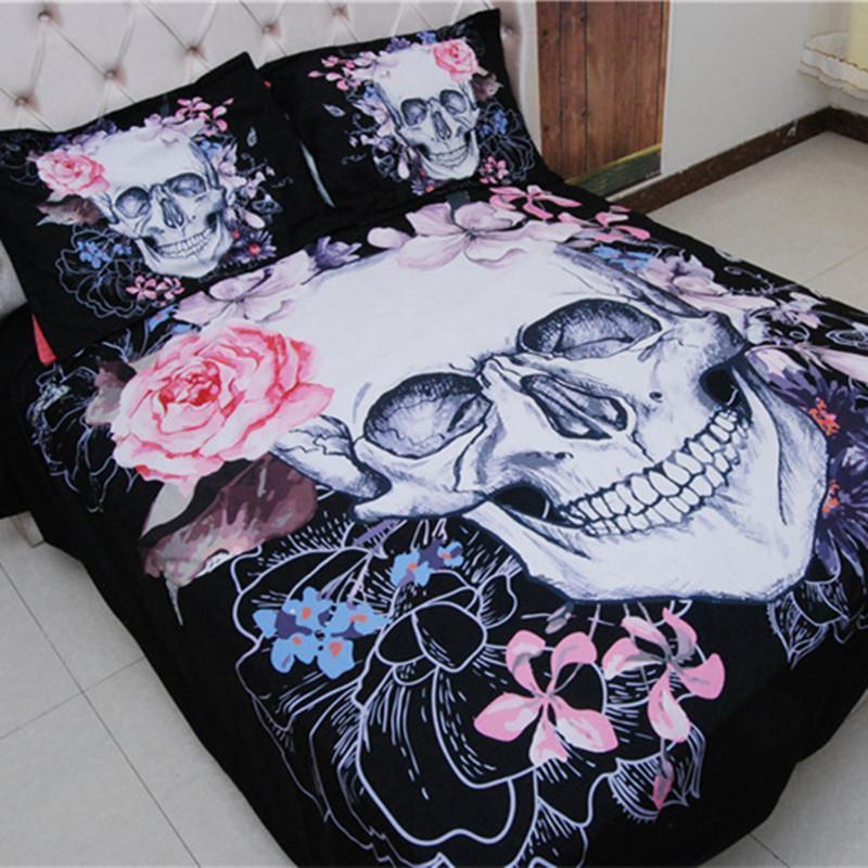 Skull Bedding Set Skull And Flowers Pattern Duvet Covers Black White Unique Gift