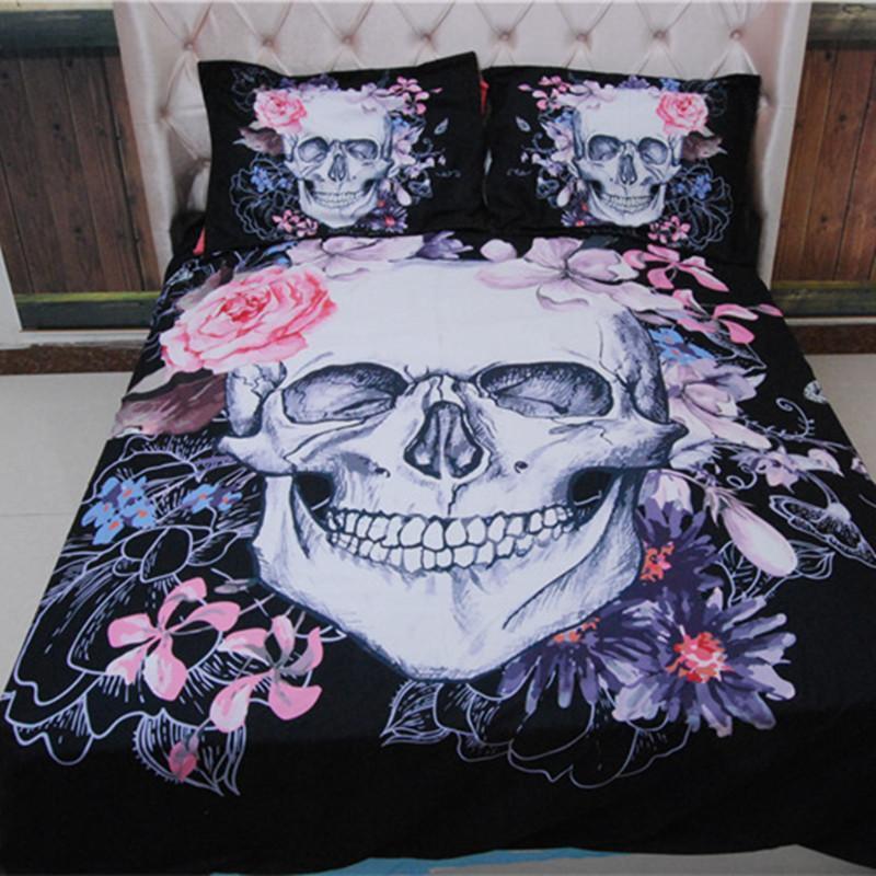 Skull Bedding Set Skull And Flowers Pattern Duvet Covers Black White Unique Gift