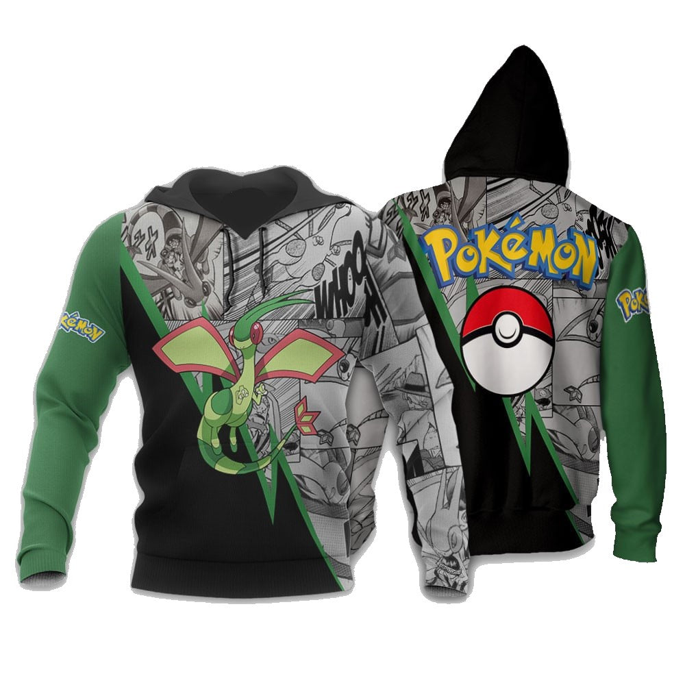 PKM Hoodie Flygon Graphic Manga Style Hoodie Black Green Unisex