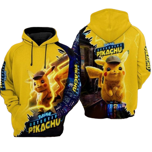 PKM Hoodie Cute Detective Pikachu Graphic Hoodie Yellow Unisex