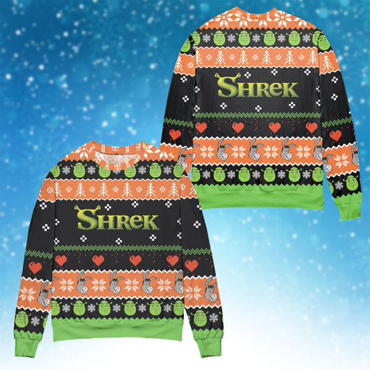 Shrek Sweatshirt Shrek Christmas Pattern Sweatshirt Black Green Unisex