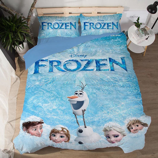 Frozen Bedding Set Olaf Characters In Snow Duvet Covers Blue Unique Gift