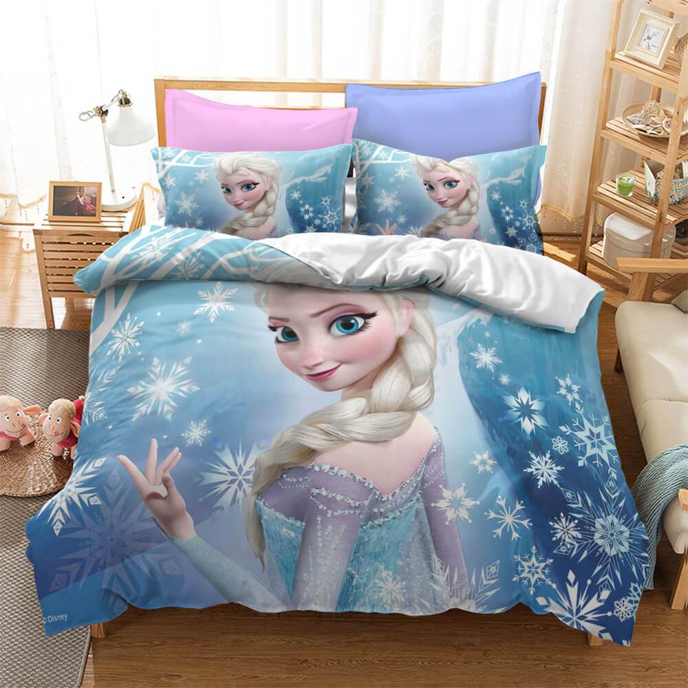 Frozen Bedding Set Elsa Making Snowflakes Graphic Duvet Covers Blue Unique Gift