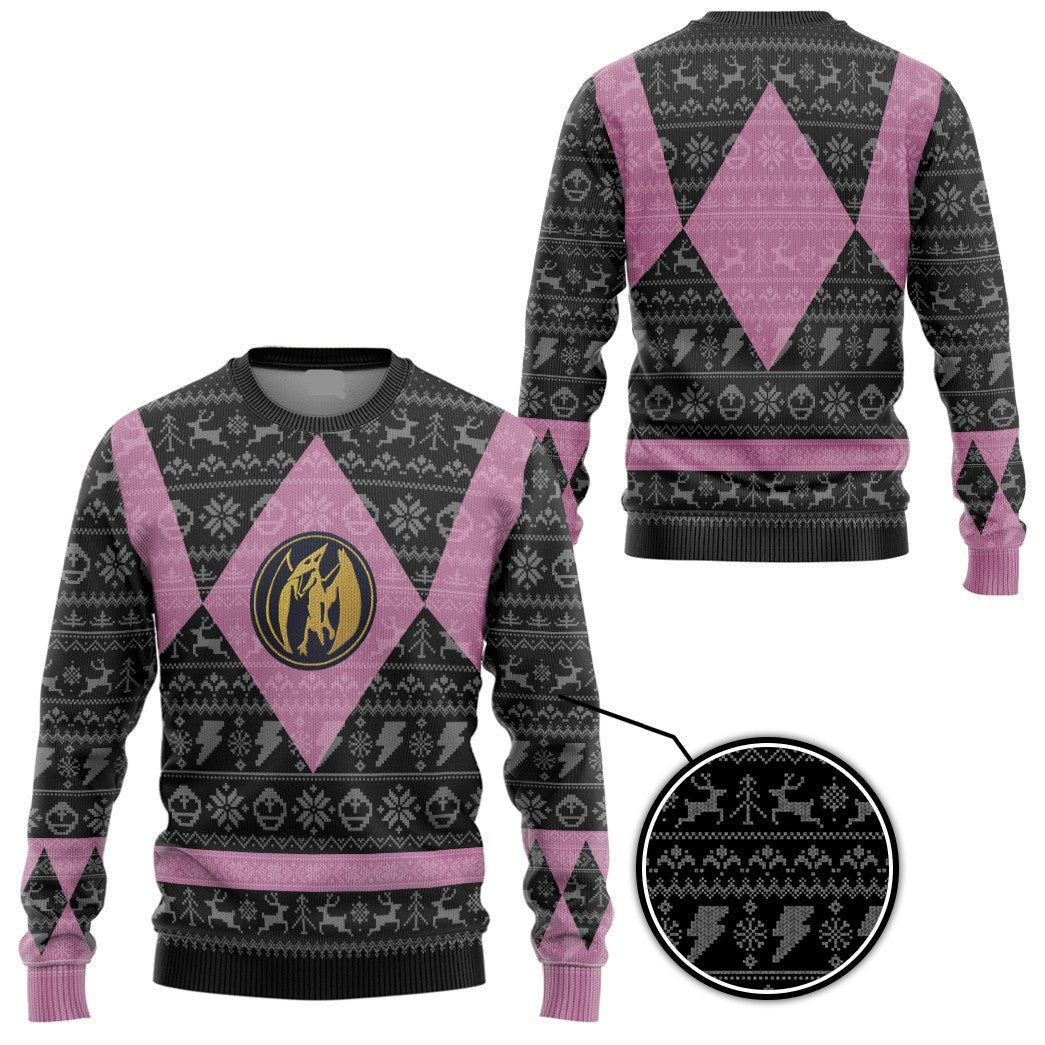 Power Rangers Sweatshirt Power Ranger Mighty Morphin Pink Power Ranger Christmas Pattern Sweatshirt Unisex Adults