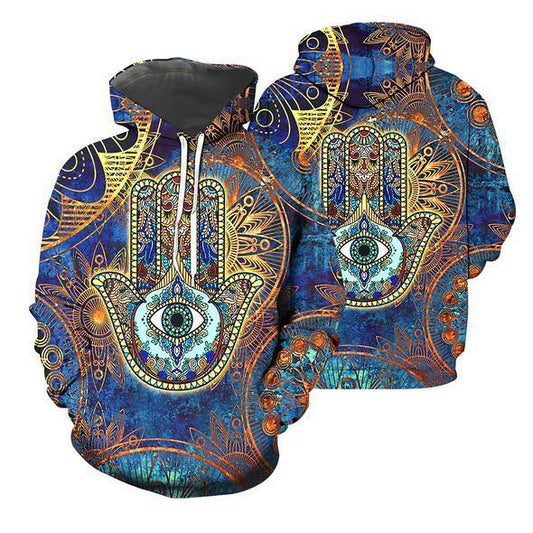  Hippie Hoodie The Hand The Eye Mandala Pattern Blue Sweatshirt Hoodie