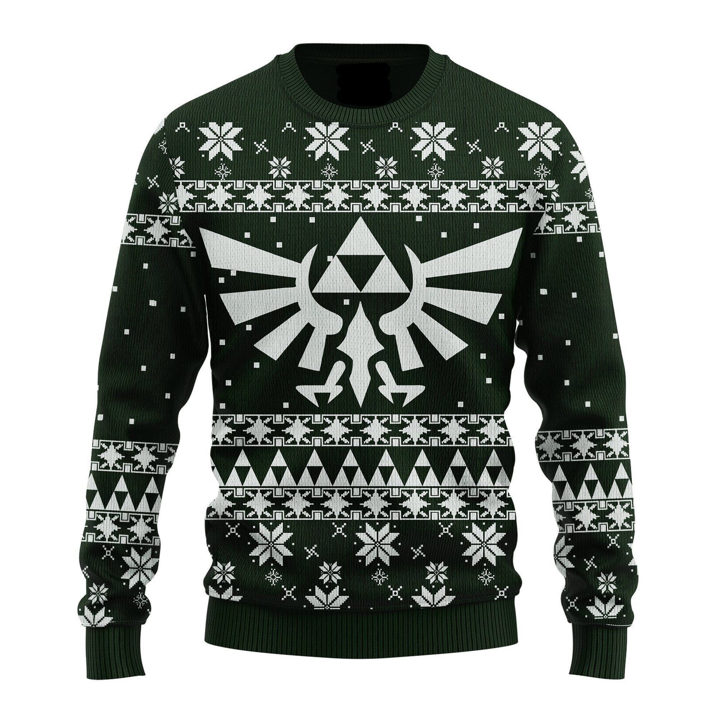 The Legend Of Zelda Sweatshirt The Triforce Symbol Snowflakes Pattern Sweatshirt Green White Unisex