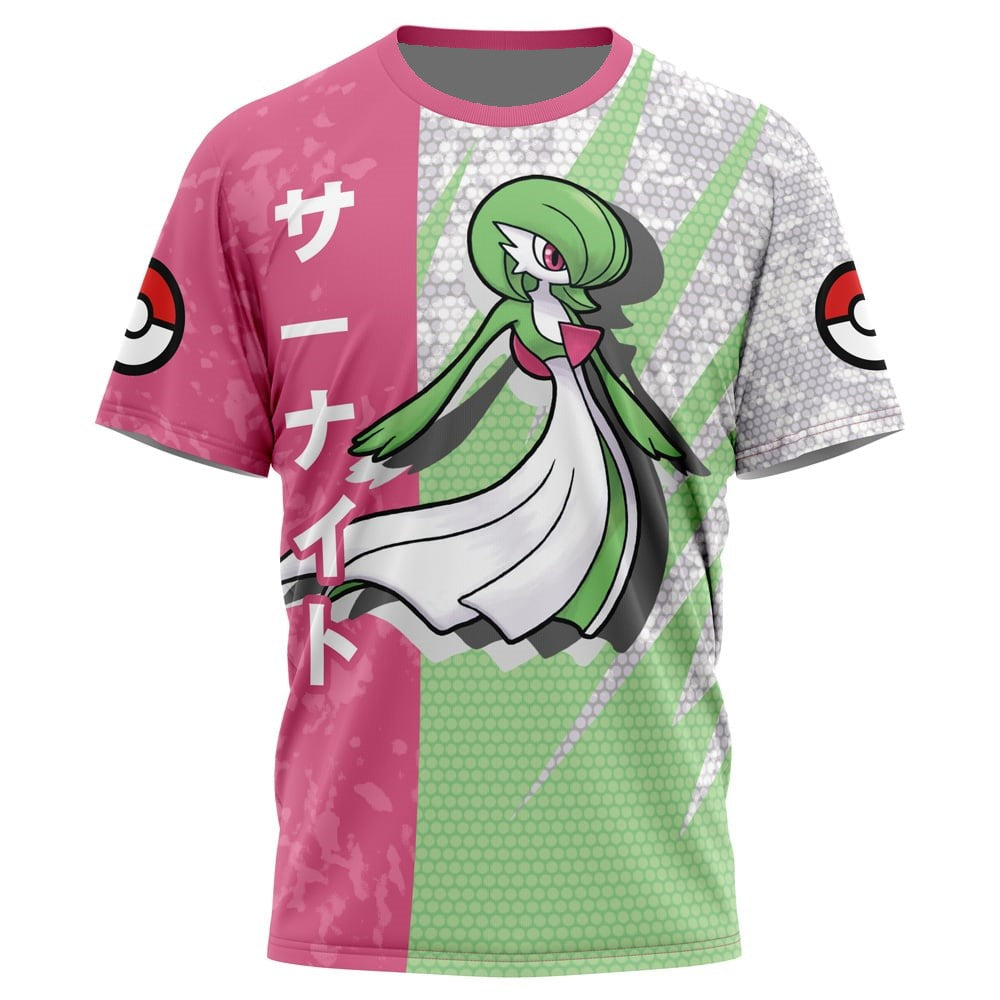 PKM T-shirt PKM Gardevoir Attack Pose T-shirt Pink Green Unisex