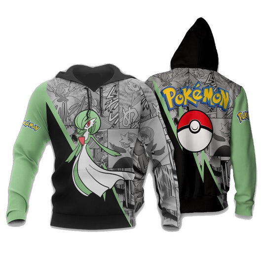 PKM Hoodie Gardevoir Graphic Manga Style Hoodie Black Green Unisex