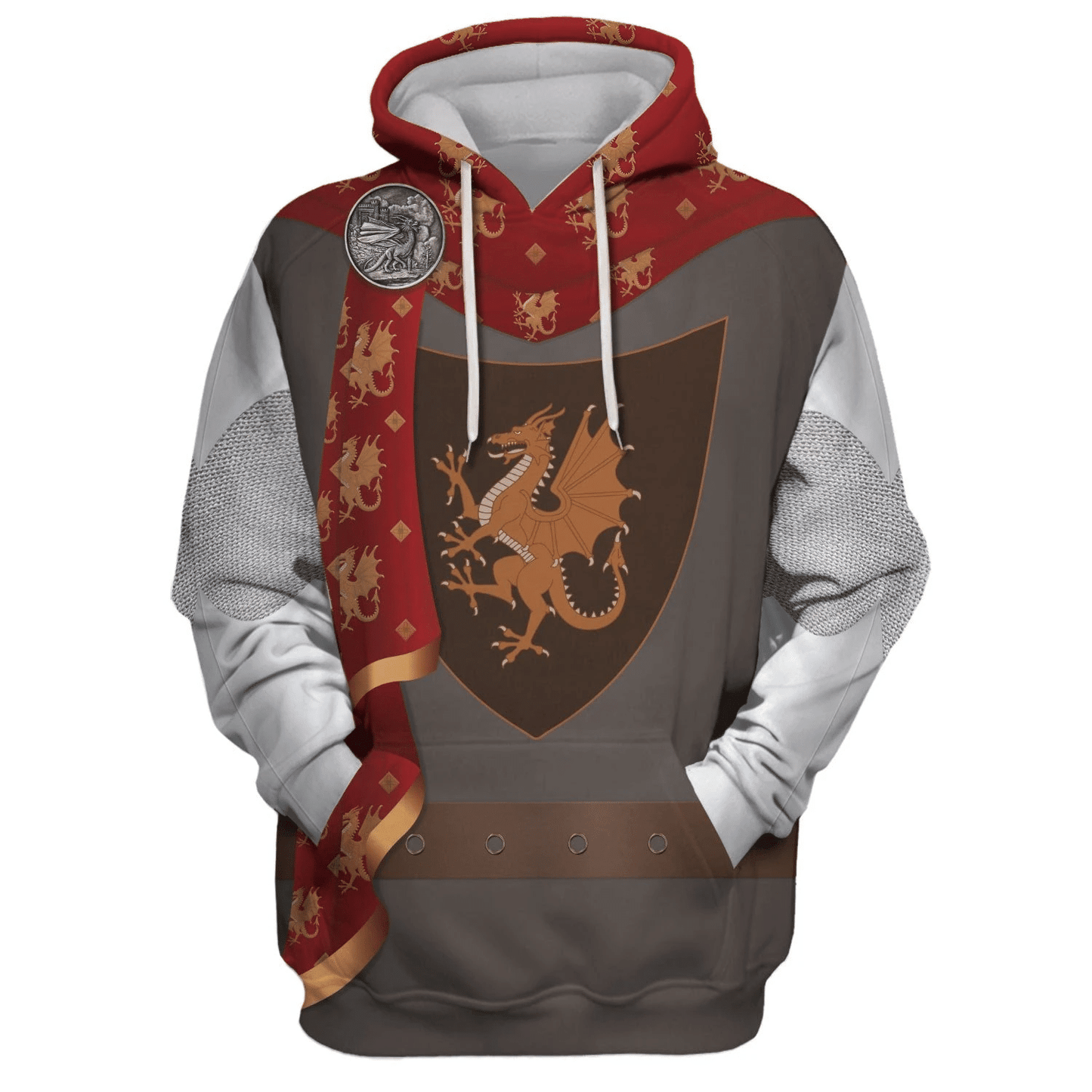 Historical Hoodie British King Arthur Costume T-shirt Red Gray Unisex