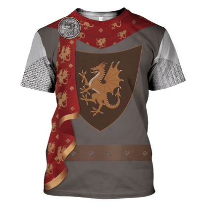 Historical Hoodie British King Arthur Costume T-shirt Red Gray Unisex