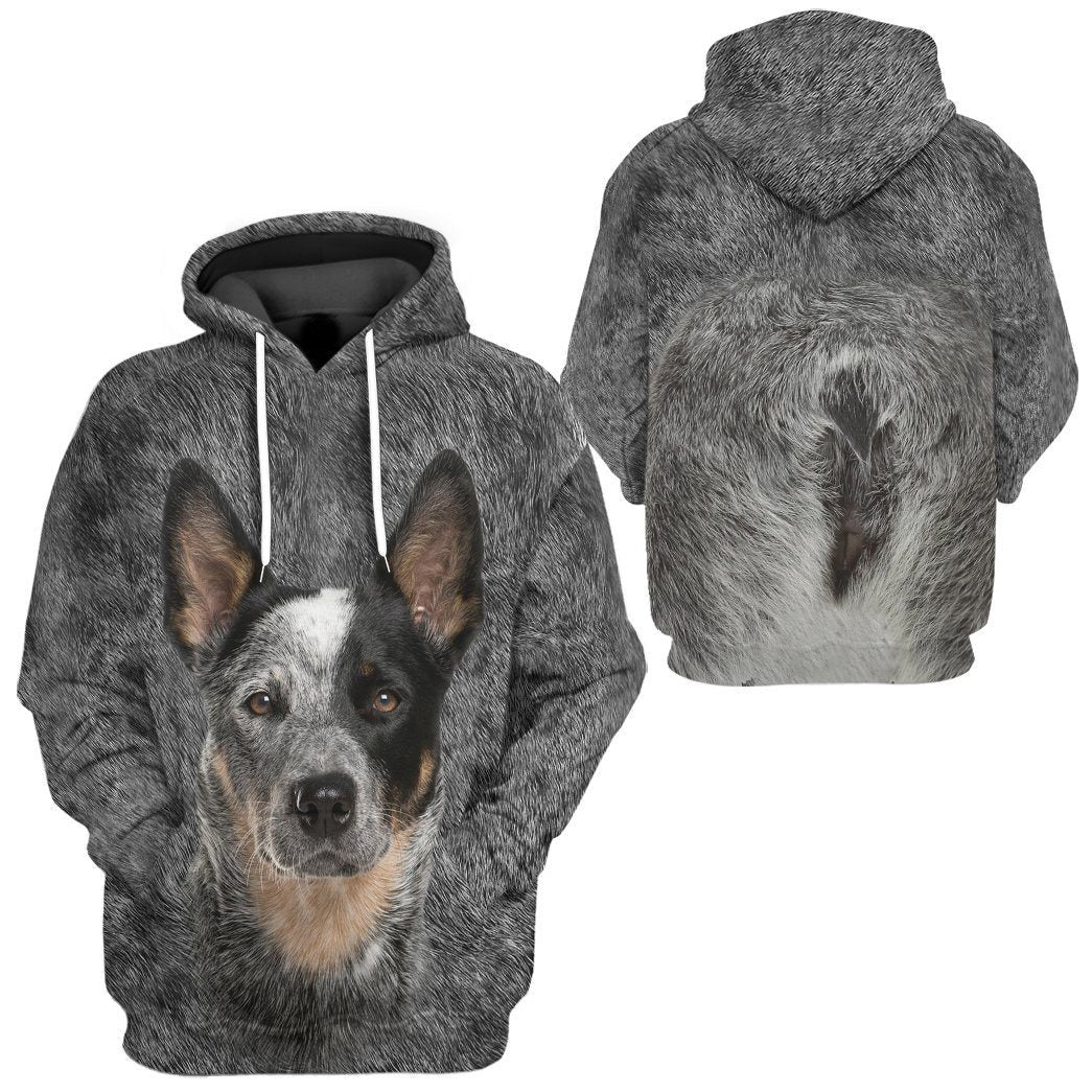 Dog Hoodie Australian Cattle Dog Front And Back T-shirt Gray Unisex