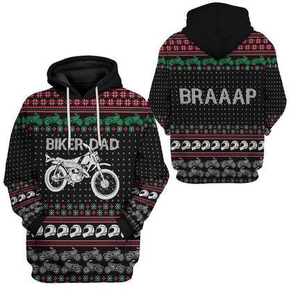 Motorcycle Hoodie Biker Dad Braaap Christmas Pattern T-shirt Black Unisex