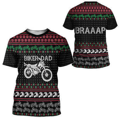 Motorcycle Hoodie Biker Dad Braaap Christmas Pattern T-shirt Black Unisex