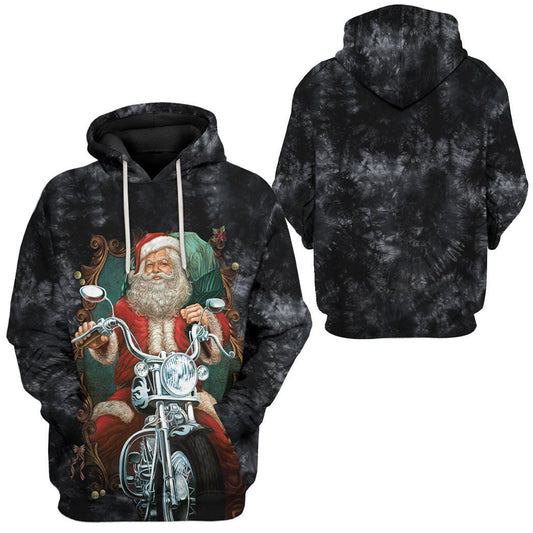 Motorcycle Hoodie Biker Santa Claus Graphic Hoodie Black Unisex