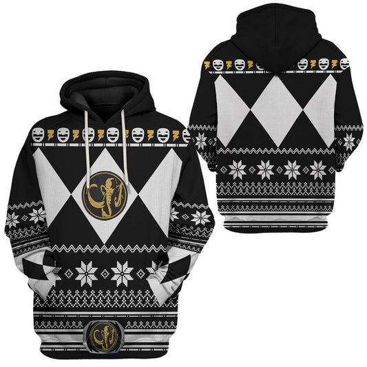 Power Ranger Hoodie Black Mighty Morphin Power Ranger Christmas Pattern Hoodie Black White Unisex