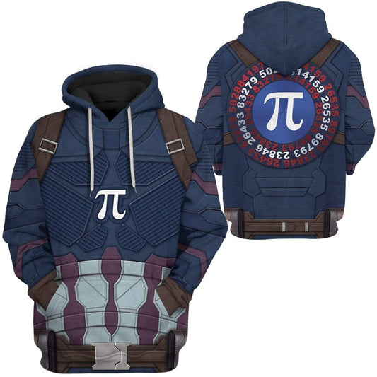 Pi Hoodie Captain Pi Suit Costume Hoodie Math Hoodie Blue Unisex