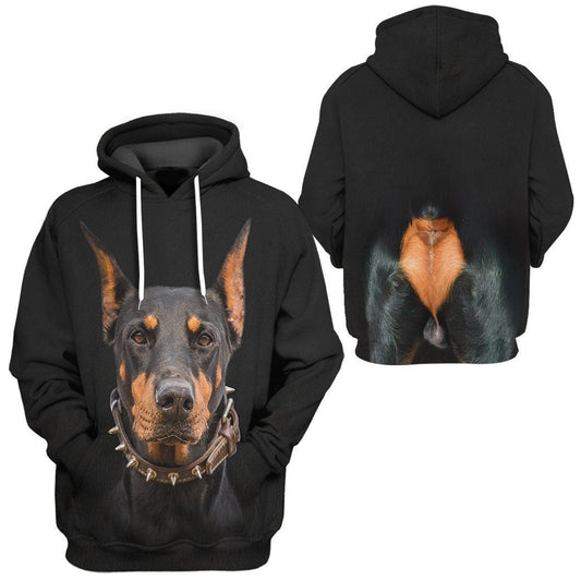 Dog Hoodie Doberman Pinscher Dog Front And Back T-shirt Black Unisex