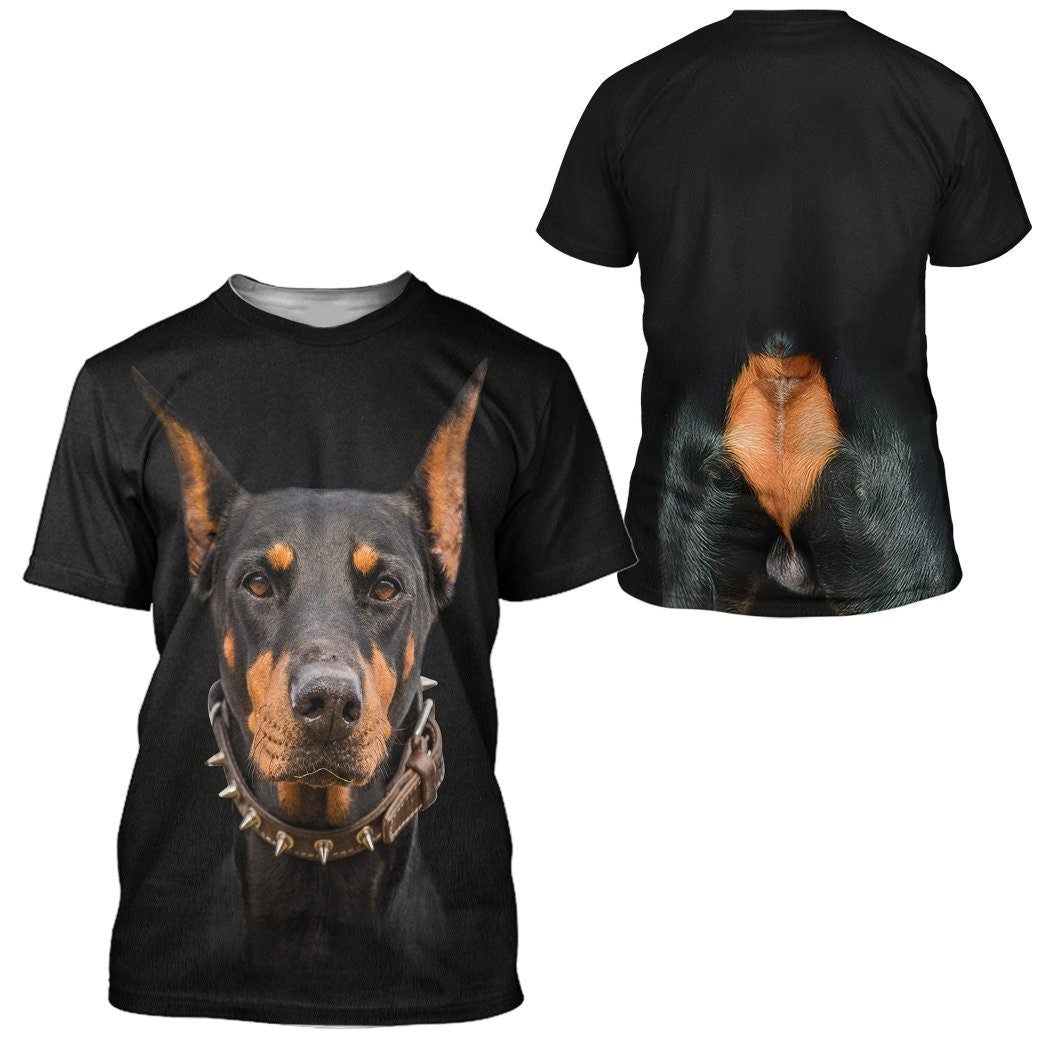 Dog Hoodie Doberman Pinscher Dog Front And Back T-shirt Black Unisex