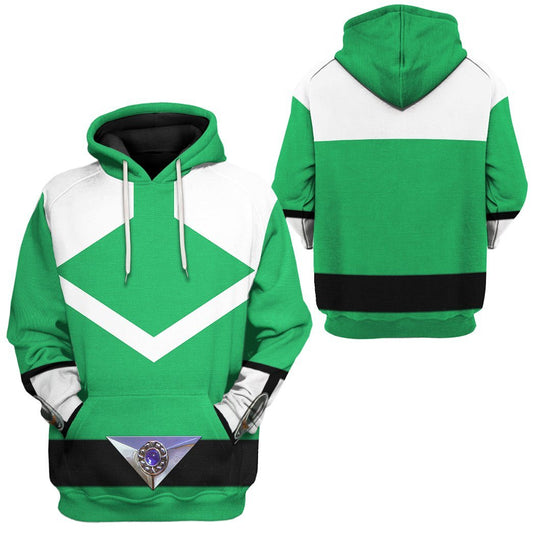 Power Ranger Hoodie Green Power Rangers Time Force Hoodie Green White Unisex